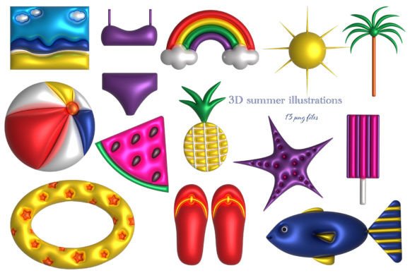 3D Summer Metallic Illustrations PNG: A Creative Toolkit