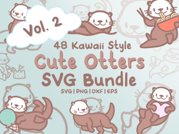 Cute Otters Vol. 2 SVG Illustrations: 48 Adorable Kawaii Design Assets